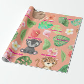 Custom Text Tropical Baby Animals Kindergeburtstag Geschenkpapier (Ungerollt)