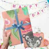 Custom Text Tropical Baby Animals Kindergeburtstag Geschenkpapier