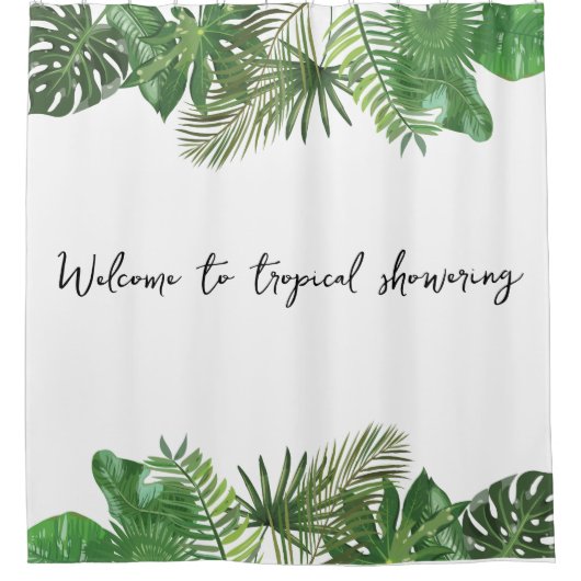 Custom text Tropical leaf Summer Gefühl Green Duschvorhang (Vorderseite)
