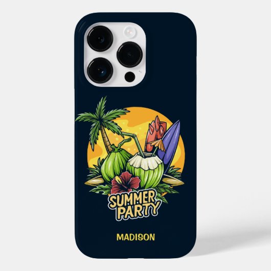 Custom Text Tropical Summer Party Case-Mate iPhone Hülle (Rückseite)
