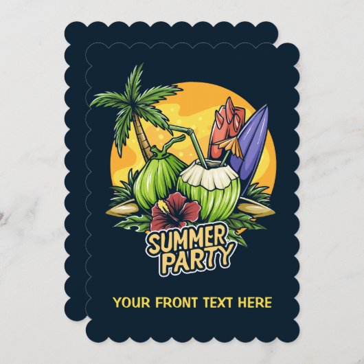 Custom Text Tropical Summer Party Einladung (Vorne/Hinten)