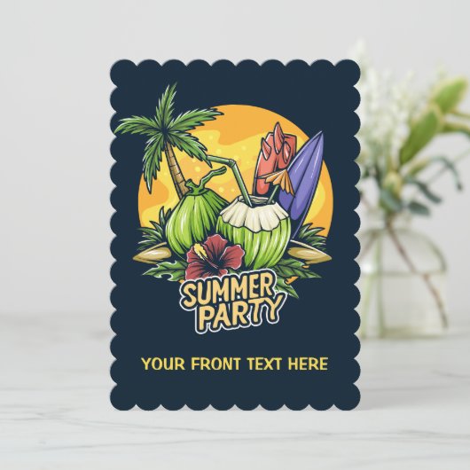 Custom Text Tropical Summer Party Einladung (Stehend Vorderseite)