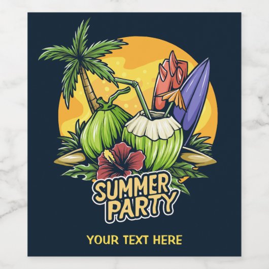 Custom Text Tropical Summer Party Weinetikett (Einzelnes Label)