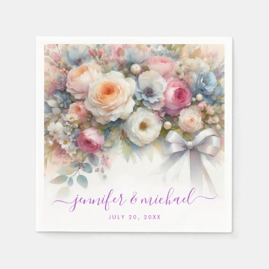 Custom Text Typography Script Floral Weddings Serviette (Vorderseite)