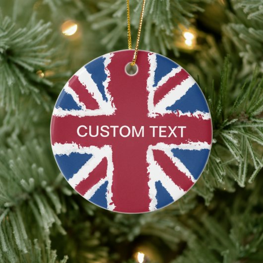 Custom Text Union Jack Flag Art von Heva Weva Keramik Ornament (Baum)