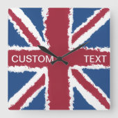 Custom Text Union Jack Flag Art von Heva Weva Quadratische Wanduhr (Vorderseite)