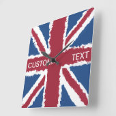 Custom Text Union Jack Flag Art von Heva Weva Quadratische Wanduhr (Winkel)