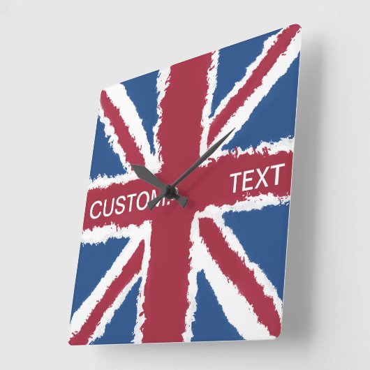 Custom Text Union Jack Flag Art von Heva Weva Quadratische Wanduhr (Winkel)