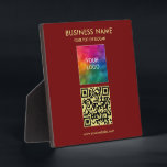 Custom Text Upload Your Logo QR Code Square Fotoplatte<br><div class="desc">Upload Your Business Company Logo QR Code Here Add Text Elegant Modern Burgundy Red Custom Template 5.25 x 5.25 Vertical Design Square Tabletop Plaque with Easel.</div>