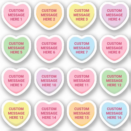 Custom Text Valentine's Day 16 Gesprächsherzen Aufkleber (Vorderseite)