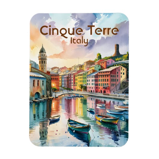Custom Text Vernazza Cinque Terre Italy Watercolor Magnet (Vertikal)
