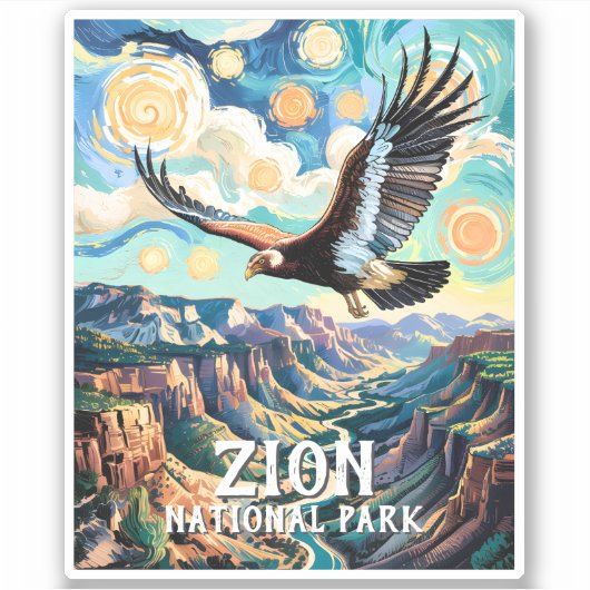 Custom Text Vibrant Zion Canyon Bird Condor Retro Aufkleber (Vorderseite)