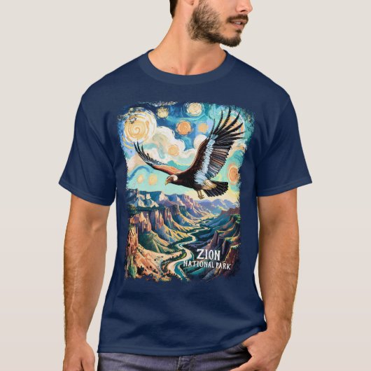 Custom Text Vibrant Zion Canyon Bird Condor Retro T-Shirt (Vorderseite)