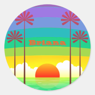 Custom Text Vintag Summer Sunset Beach Palmen Runder Aufkleber