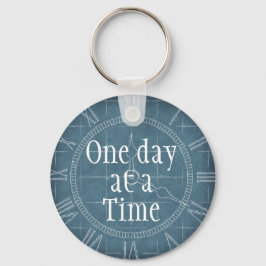 Custom Text Vintage Blue Clock One Day at a Time Schlüsselanhänger