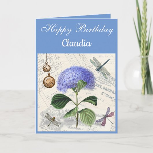 Custom Text. Vintage Style Hydrangea. Karte (Vorderseite)