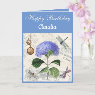 Custom Text. Vintage Style Hydrangea. Karte