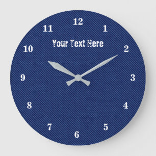 Custom Text Wall Clock - Modern Blue Jeans Große Wanduhr