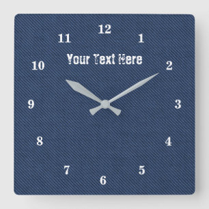 Custom Text Wall Clock with Blue Jeans Fabric Quadratische Wanduhr