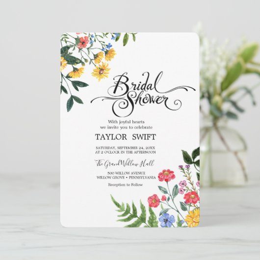 Custom Text Water Flora Bridal Dusche Einladung (Stehend Vorderseite)
