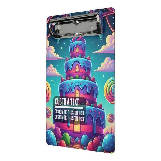 Custom Text Whimsical Candy Cake Illustration Mini Klemmbrett (Gewinkelt2)