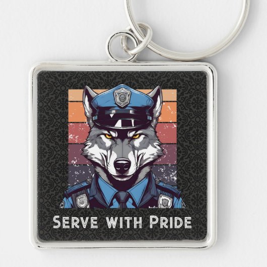 Custom Text Wolf Geschenke für Polizeibeamte Vater Schlüsselanhänger (Vorne)