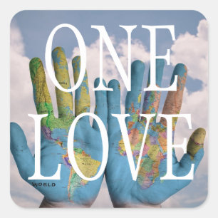 Custom Text World Peace Globe Map Handy One Liebe Quadratischer Aufkleber