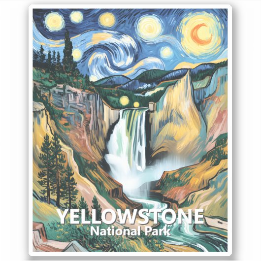 Custom Text Yellowstone Falls Van Gogh Colorful Aufkleber (Vorderseite)