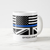 Custom Thane Blue Line American and UK Flag Jumbo-Tasse (Vorderseite Rechts)