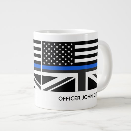 Custom Thane Blue Line American and UK Flag Jumbo-Tasse (Vorderseite Rechts)