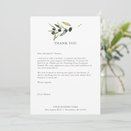 Custom Thank You Cards for Business Olive Dankeskarte (Stehend Vorderseite)