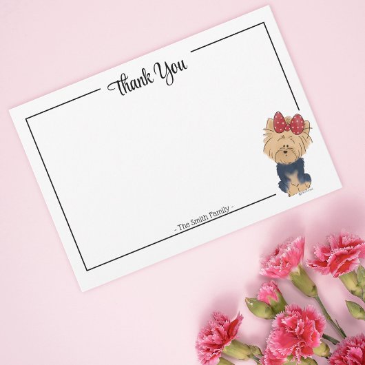 Custom Thank You Yorkie Bow Cute Dog Note Card Dankeskarte