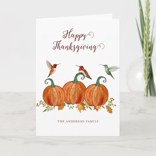 Custom Thanksgiving Hummingbirds and Pumpkins Feiertagskarte (Vorderseite)