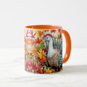 Custom Thanksgiving Turkey Autumn Leaves Tasse (VorderseiteRechts)