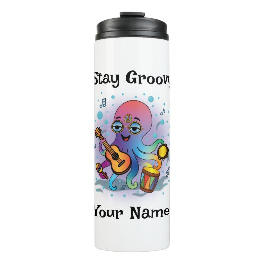 Custom Thermal Tumbler | Retro Octopus Name & Text Thermosbecher (Vorderseite)