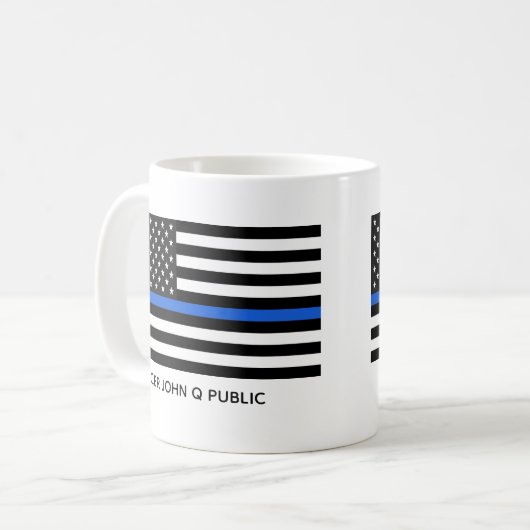 Custom Thin Blue Line American Flag Kaffeetasse (Vorderseite Links)