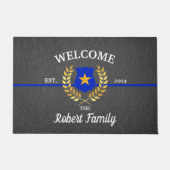 Custom Thin Blue Line Police Abzeichen Willkommen Fußmatte (Vorderseite)