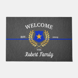 Custom Thin Blue Line Police Abzeichen Willkommen  Fußmatte