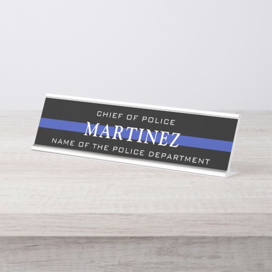Custom Thin Blue Line Polizeidirektor Polizeiabtei Schreibtischnamensplakette (Vorderseite )