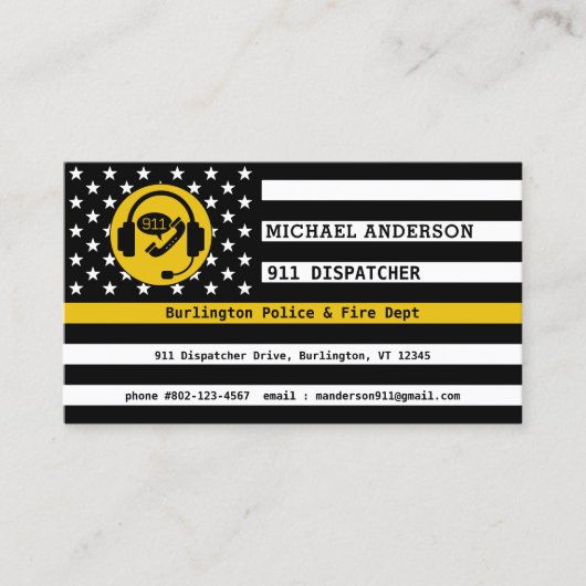 Custom Thin Gold Line American Flag 911 Dispatcher Visitenkarte (Vorderseite)
