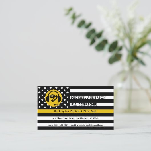 Custom Thin Gold Line Flag QR Code 911 Dispatcher Visitenkarte (Stehend Vorderseite)