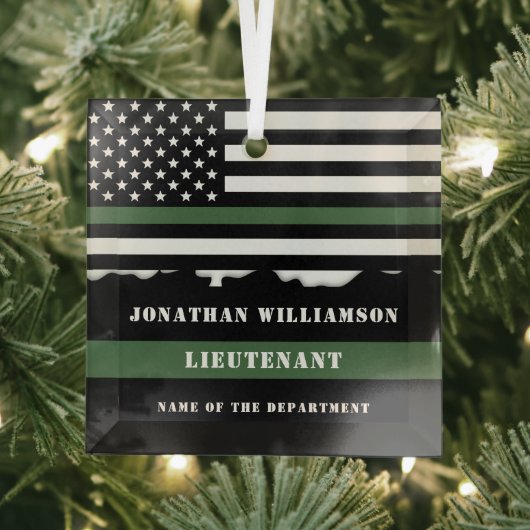 Custom Thin Green Line USA Flag Military Soldier Ornament Aus Glas (Insitu)