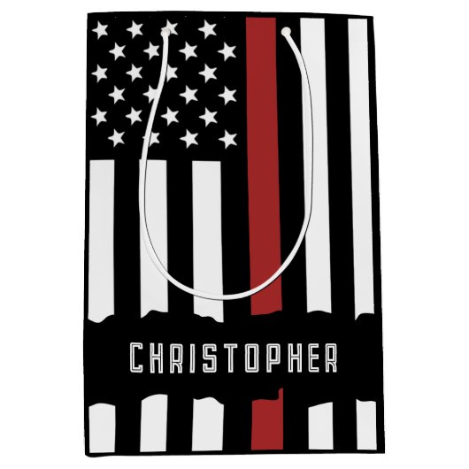 Custom Thin Red Line Feuerwehraufwertung Mittlere Geschenktüte (Vorderseite)