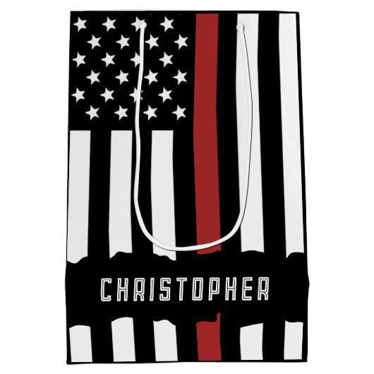 Custom Thin Red Line Feuerwehraufwertung Mittlere Geschenktüte (Rückseite)