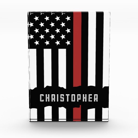 Custom Thin Red Line USA Flag Firefighter Fotoblock (Vorderseite)