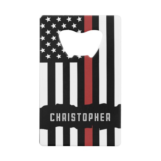 Custom Thin Red Line USA Flag Firefighter Geldbeutel Flaschenöffner (Vorderseite)