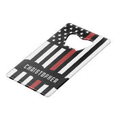 Custom Thin Red Line USA Flag Firefighter Geldbeutel Flaschenöffner (Vorderseite Schrägansicht)
