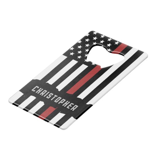 Custom Thin Red Line USA Flag Firefighter Geldbeutel Flaschenöffner (Rückseite Schrägansicht)
