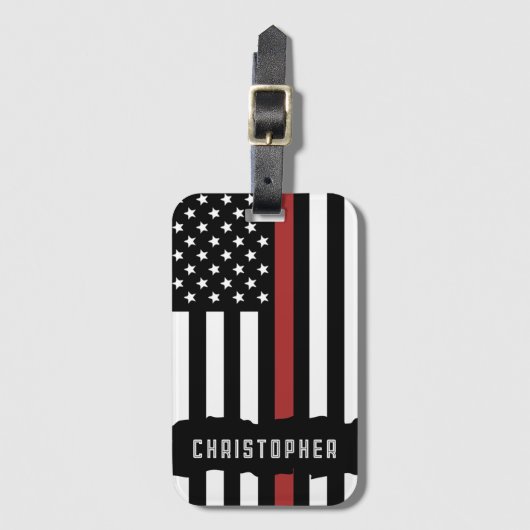 Custom Thin Red Line USA Flag Firefighter Gepäckanhänger (Vorderseite Vertikal)