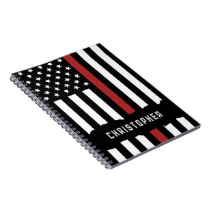 Custom Thin Red Line USA Flag Firefighter Notizblock